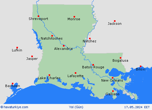 yol koşulları Louisiana Kuzey Amerika Tahmin Haritaları