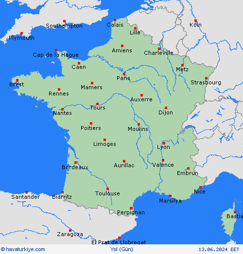 yol koşulları Fransa Avrupa Tahmin Haritaları