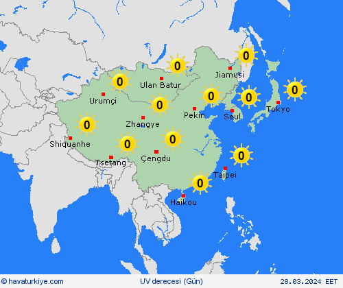uv derecesi  Asya Tahmin Haritaları