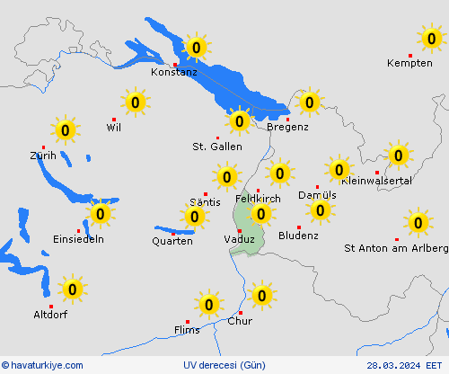 uv derecesi Lihtenştayn Avrupa Tahmin Haritaları