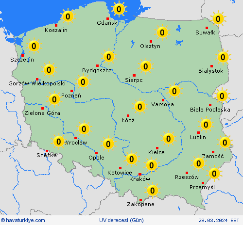 uv derecesi Polonya Avrupa Tahmin Haritaları