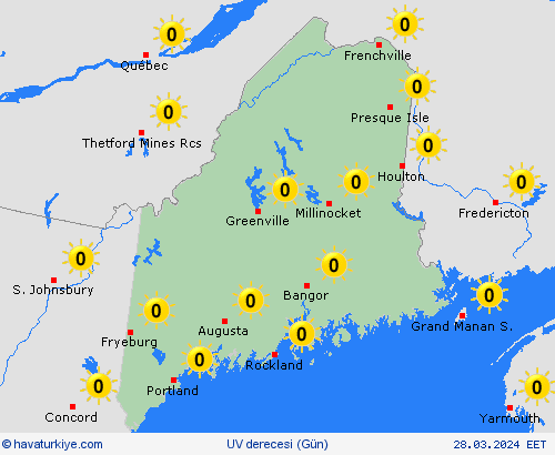 uv derecesi Maine Kuzey Amerika Tahmin Haritaları