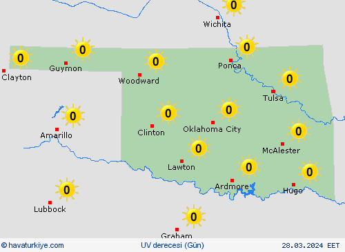 uv derecesi Oklahoma Kuzey Amerika Tahmin Haritaları