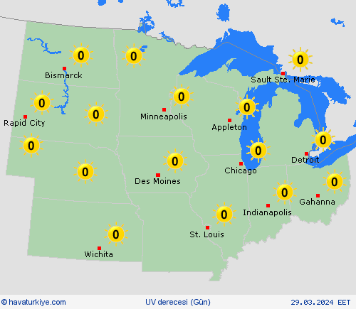 uv derecesi  Kuzey Amerika Tahmin Haritaları