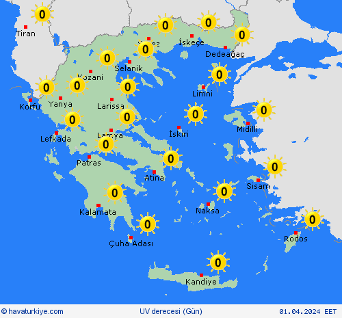 uv derecesi Yunanistan Avrupa Tahmin Haritaları