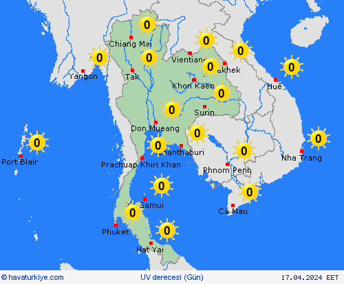 uv derecesi Tayland Asya Tahmin Haritaları