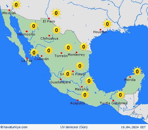 uv derecesi Meksika Orta Amerika Tahmin Haritaları