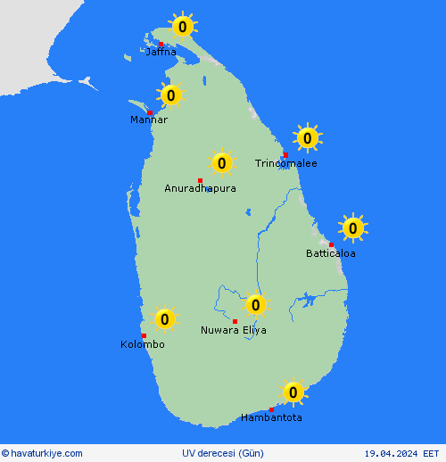 uv derecesi Sri Lanka Asya Tahmin Haritaları