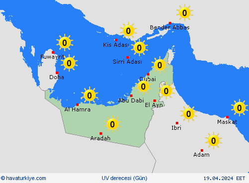 uv derecesi Birleşik Arap Emirlikleri Asya Tahmin Haritaları