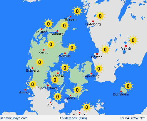 uv derecesi Danimarka Avrupa Tahmin Haritaları