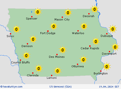 uv derecesi Iowa Kuzey Amerika Tahmin Haritaları