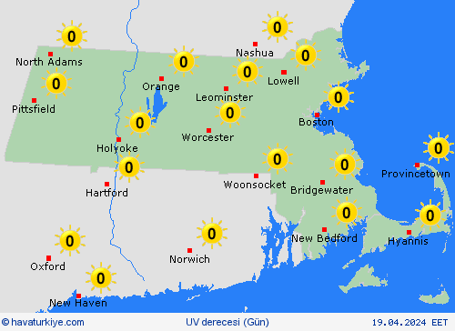 uv derecesi Massachusetts Kuzey Amerika Tahmin Haritaları