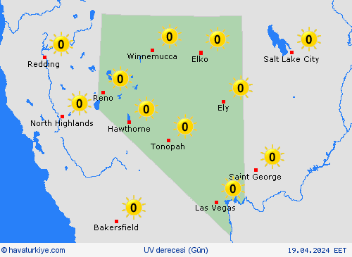 uv derecesi Nevada Kuzey Amerika Tahmin Haritaları