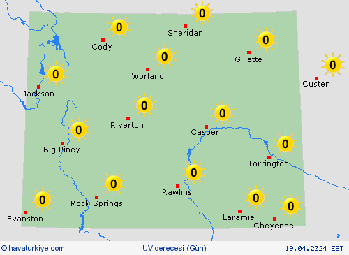 uv derecesi Wyoming Kuzey Amerika Tahmin Haritaları