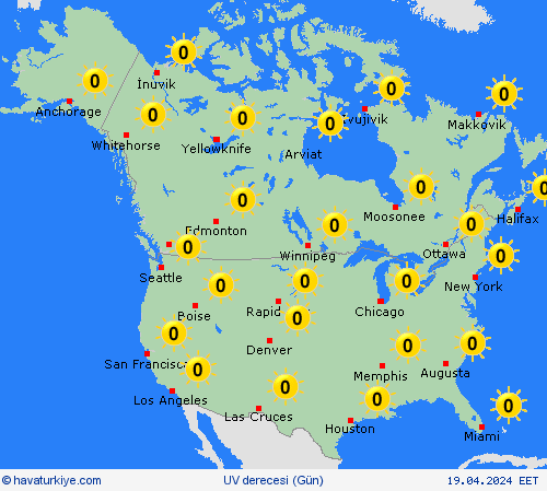 uv derecesi  Kuzey Amerika Tahmin Haritaları