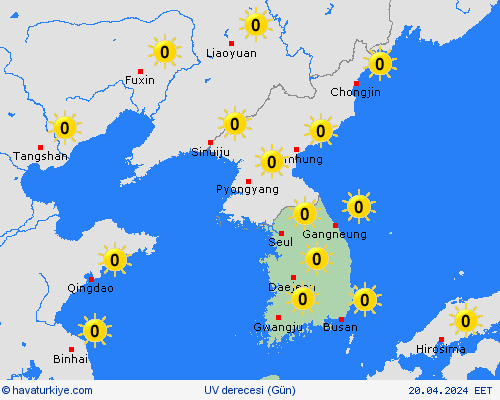 uv derecesi Güney Kore Asya Tahmin Haritaları