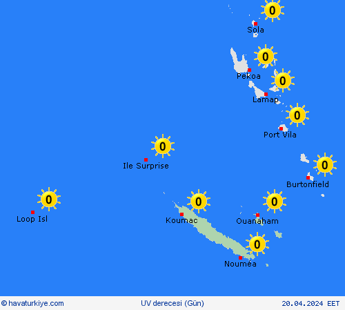 uv derecesi Yeni Kaledonya Okyanusya Tahmin Haritaları