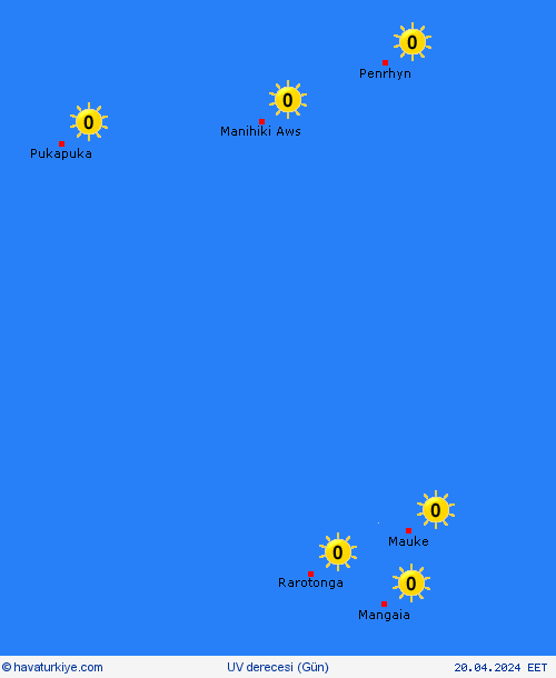 uv derecesi Cook Adaları Okyanusya Tahmin Haritaları