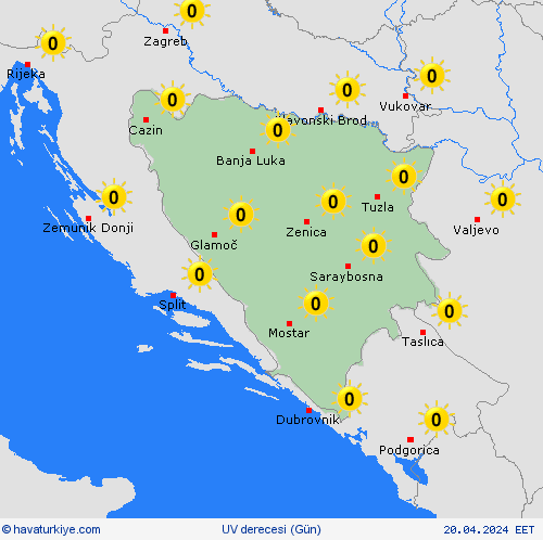 uv derecesi Bosna-Hersek Avrupa Tahmin Haritaları