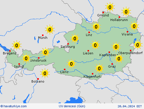 uv derecesi Avusturya Avrupa Tahmin Haritaları
