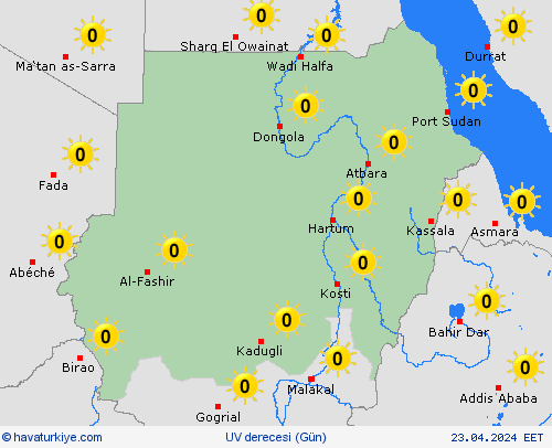 uv derecesi Sudan Afrika Tahmin Haritaları