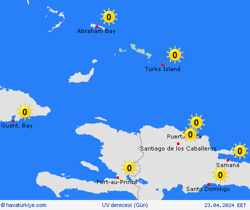 uv derecesi Turks ve Caicos Adaları Orta Amerika Tahmin Haritaları