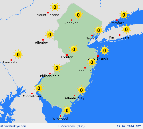 uv derecesi New Jersey Kuzey Amerika Tahmin Haritaları