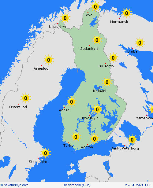 uv derecesi Finlandiya Avrupa Tahmin Haritaları