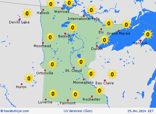uv derecesi Minnesota Kuzey Amerika Tahmin Haritaları
