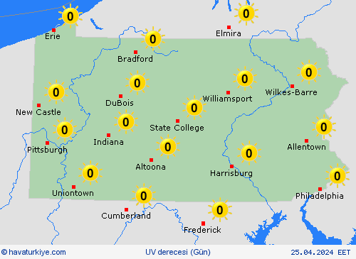 uv derecesi Pensilvanya Kuzey Amerika Tahmin Haritaları