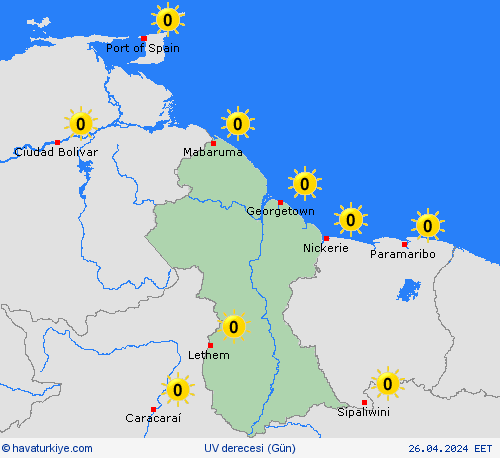 uv derecesi Guyana Güney Amerika Tahmin Haritaları