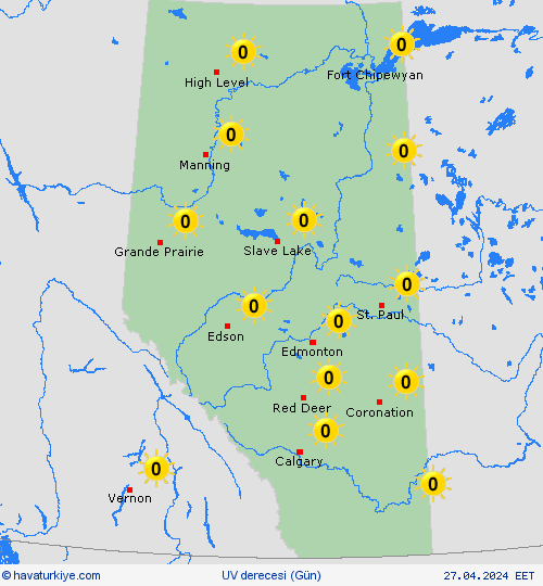 uv derecesi Alberta Kuzey Amerika Tahmin Haritaları