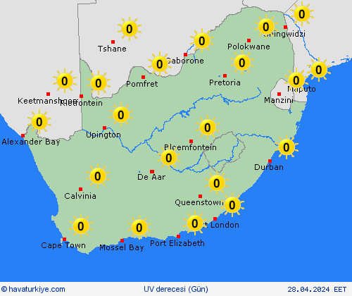 uv derecesi Güney Afrika Cumhuriyeti Afrika Tahmin Haritaları