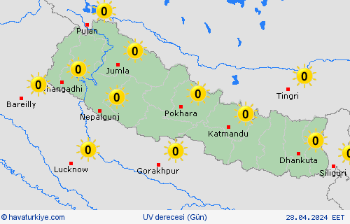 uv derecesi Nepal Asya Tahmin Haritaları