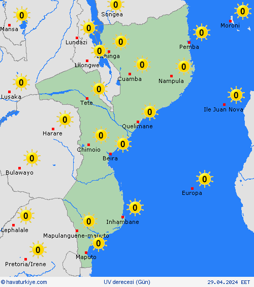uv derecesi Mozambik Afrika Tahmin Haritaları
