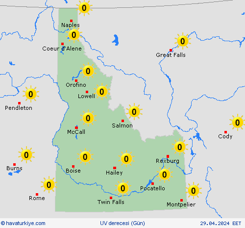 uv derecesi Idaho Kuzey Amerika Tahmin Haritaları