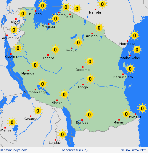 uv derecesi Tanzanya Afrika Tahmin Haritaları