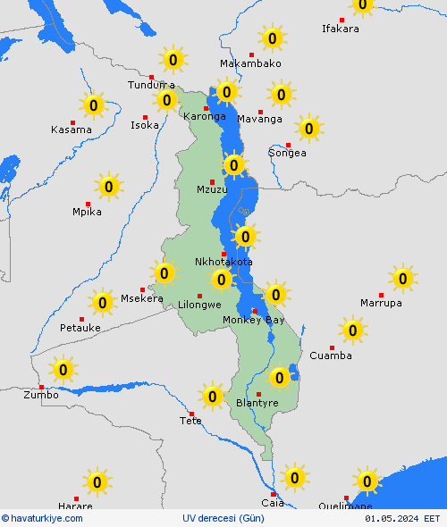 uv derecesi Malavi Afrika Tahmin Haritaları