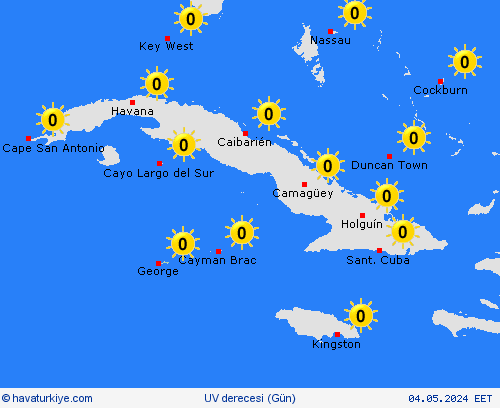 uv derecesi Cayman Adaları Orta Amerika Tahmin Haritaları