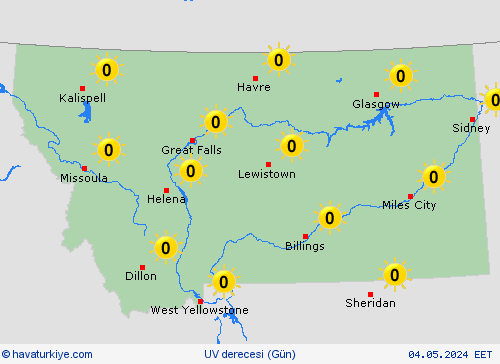 uv derecesi Montana Kuzey Amerika Tahmin Haritaları