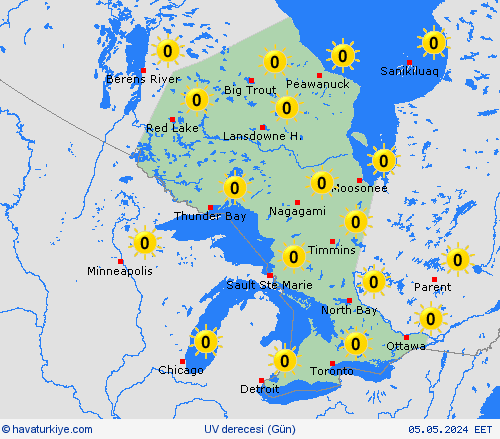 uv derecesi Ontario Kuzey Amerika Tahmin Haritaları