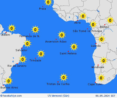 uv derecesi Atlantik Adaları Afrika Tahmin Haritaları