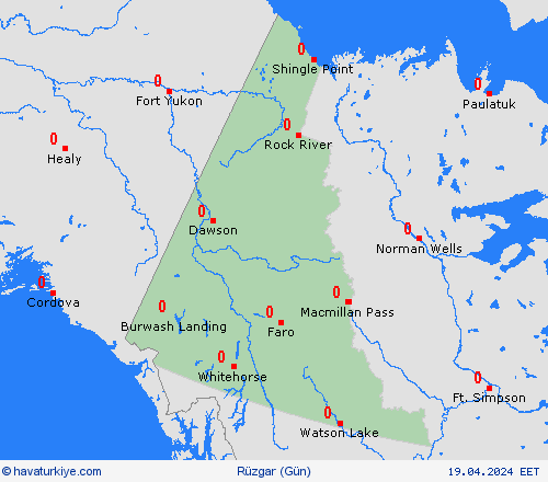 rüzgar Yukon Kuzey Amerika Tahmin Haritaları