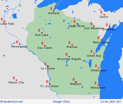 rüzgar Wisconsin Kuzey Amerika Tahmin Haritaları