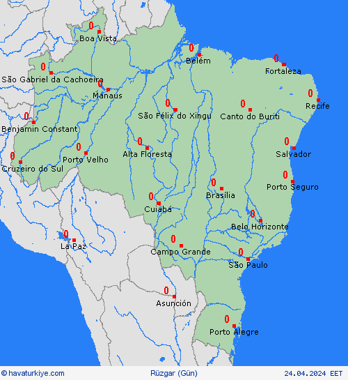 rüzgar Brezilya Güney Amerika Tahmin Haritaları