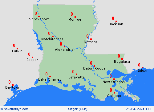 rüzgar Louisiana Kuzey Amerika Tahmin Haritaları