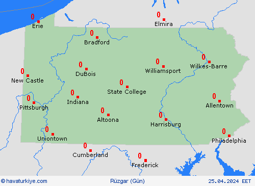 rüzgar Pensilvanya Kuzey Amerika Tahmin Haritaları
