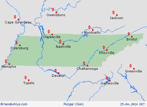 rüzgar Tennessee Kuzey Amerika Tahmin Haritaları