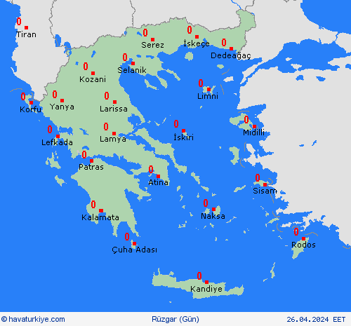 rüzgar Yunanistan Avrupa Tahmin Haritaları
