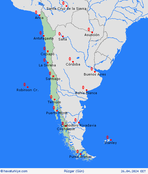 rüzgar Şili Güney Amerika Tahmin Haritaları
